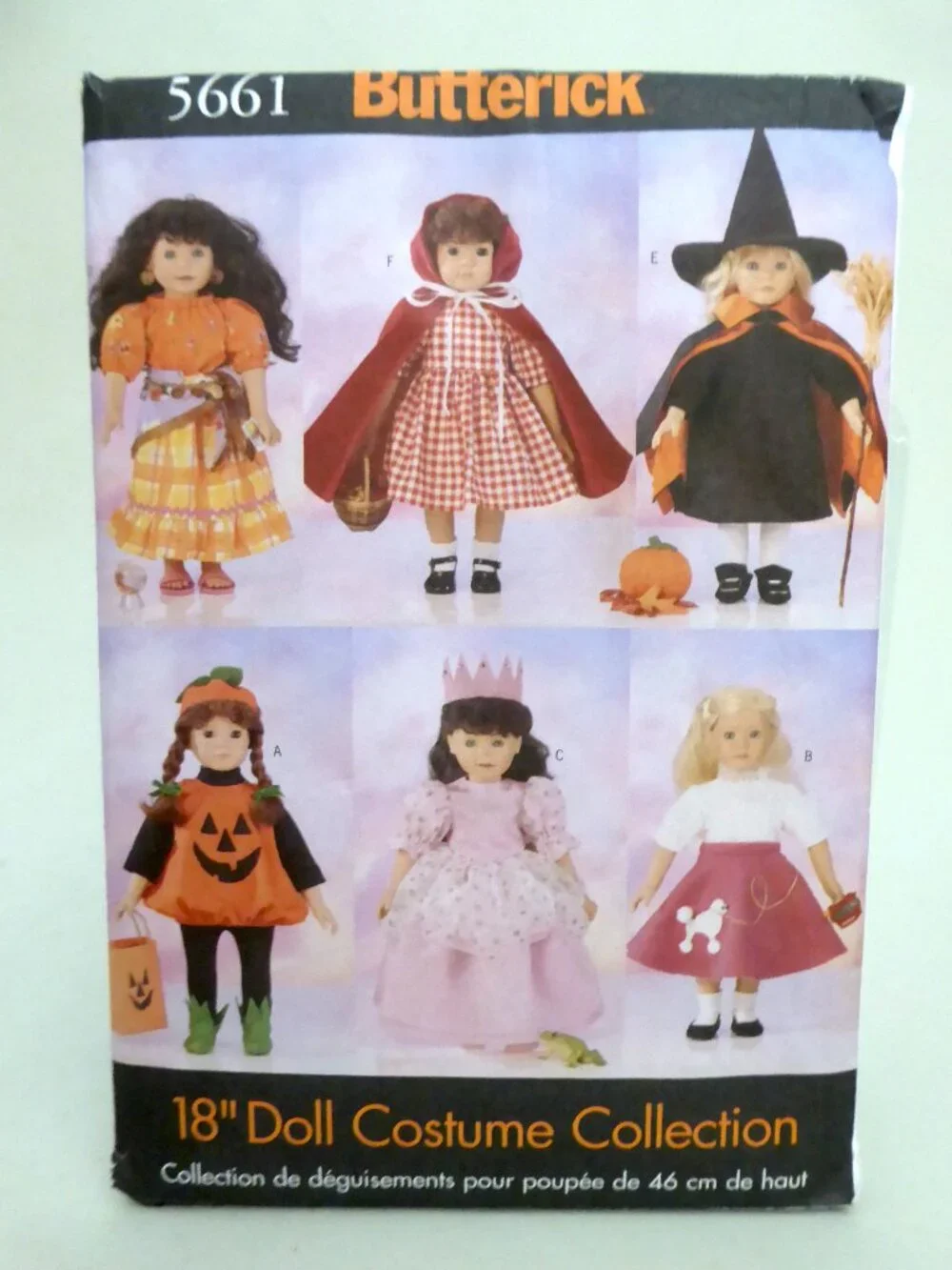 NEW BUTTERICK 18” AMERICAN GIRL DOLL HALLOWEEN COSTUME PAPER PATTERNS (#5661)